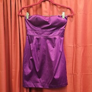 Purple Satin Strapless Mini Dress